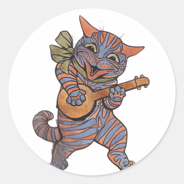Banjo Playing Cat Classic Round Sticker (Front)