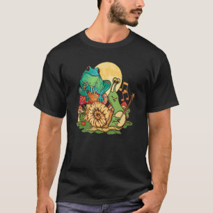 Banjo Playing Snail With Frog Sitting On Mushroom T-Shirt