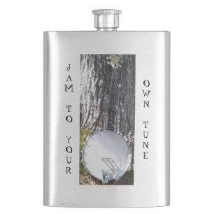 Banjo Resting Against a Tree Hip Flask