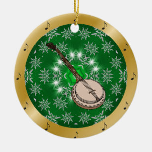 Banjo ~ Silver ~ Green ~ Gold ~ Christmas ~ Ceramic Tree Decoration