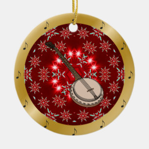 Banjo ~ Silver ~ Red~ Gold ~ Christmas ~ Ceramic Tree Decoration