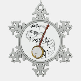 Banjo Snowflake Pewter Christmas Ornament