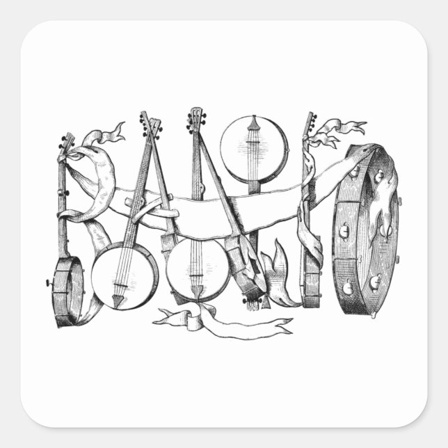 banjo spelled with banjos illustration art square sticker (Front)