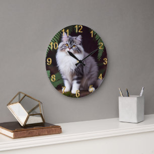 Banjo The Fluffy Grey And White Persian  Large Clock