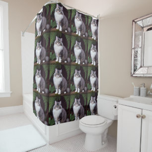 Banjo The Fluffy Grey And White Persian Shower Curtain