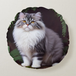Banjo The Grey And White Fluffy Persian Cat Round Cushion