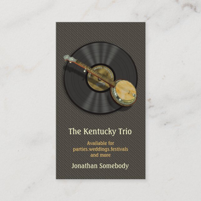 Banjo Vinyl Record Logo Business Cards (Front)