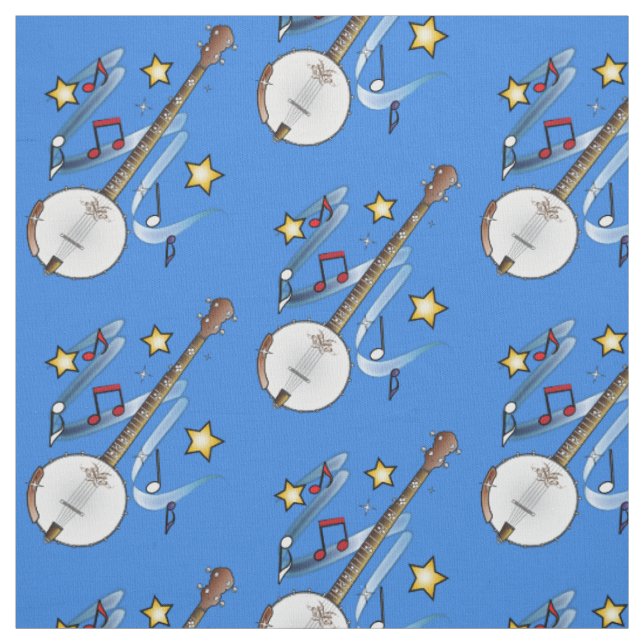 Banjo with Notes and Stars Fabric (Swatch)