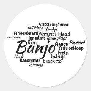 Banjo Word Cloud Black Text Classic Round Sticker