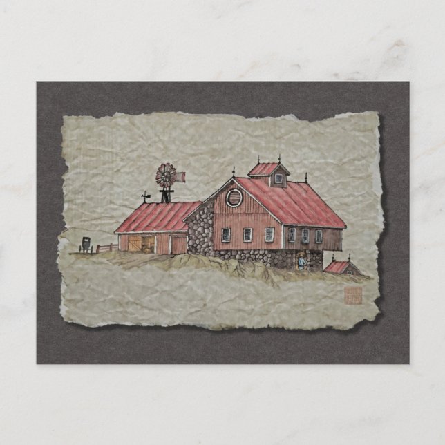 Bank Barn & Windmill Postcard (Front)