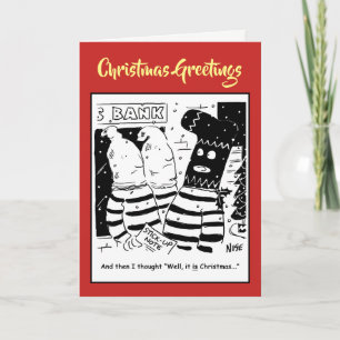 Bank Robber with a Christmas Stocking over Head Holiday Card