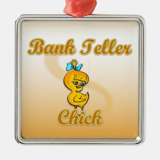 Bank Teller Chick Metal Tree Decoration (Front)
