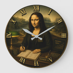 Banker Funny Mona Lisa  Large Clock