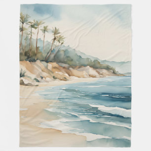 Banket Tropical Beach Ocean Waves Blue Beige Coast Fleece Blanket