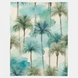 Banket Tropical Beachy Coastal Blue Palm Trees Fleece Blanket