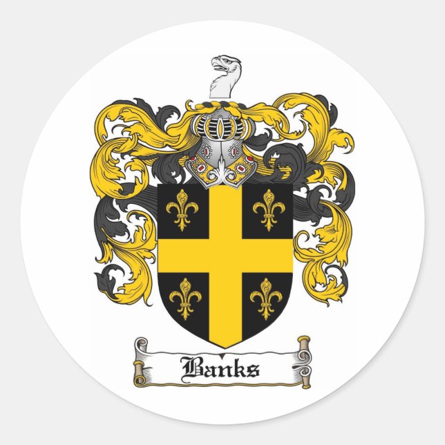 BANKS FAMILY CREST -  BANKS COAT OF ARMS CLASSIC ROUND STICKER (Front)
