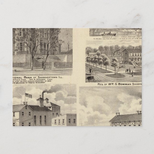 Banks, residences and breweries in Shawneetown Postcard (Front)