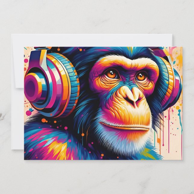 Banksy DJ Monkey Gorilla Chimp Art Print Invitation (Front)