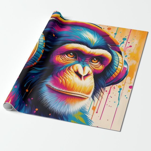 Banksy DJ Monkey Gorilla Chimp Art Print Wrapping Paper (Unrolled)