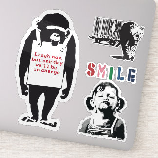 Banksy Graffiti grunge vinyl Laugh stickers set