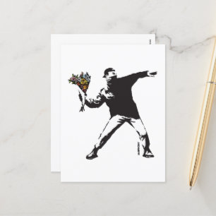Banksy Love is in the air Flower throwing halftone Holiday Postcard
