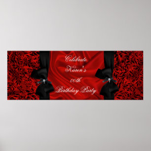 Banner Add Age Birthday Party Red Damask Black Poster
