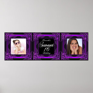 Banner Photo Sweet 16 Party Purple Black Poster
