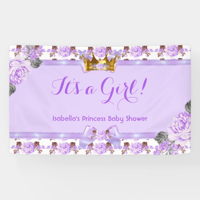 Banner Princess Baby Shower Purple Roses Floral (Horizontal)