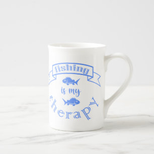 Banner ribbon quote Fishing is my therapy Bone China Mug