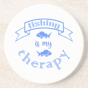 Banner ribbon quote Fishing is my therapy Coaster