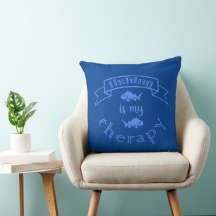 Banner ribbon quote Fishing is my therapy Cushion