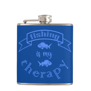 Banner ribbon quote Fishing is my therapy Hip Flask