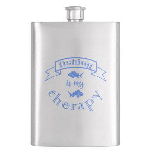 Banner ribbon quote Fishing is my therapy Hip Flask