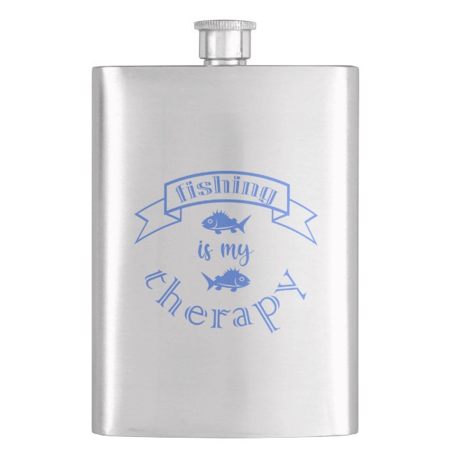 Banner ribbon quote Fishing is my therapy Hip Flask (Front)