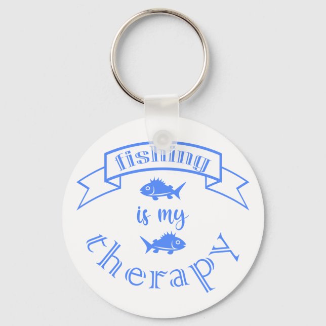 Banner ribbon quote Fishing is my therapy Key Ring (Front)