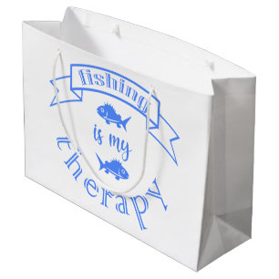 Banner ribbon quote Fishing is my therapy Large Gift Bag