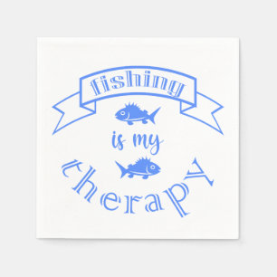 Banner ribbon quote Fishing is my therapy Napkin