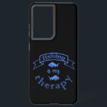 Banner ribbon quote Fishing is my therapy Samsung Galaxy Case<br><div class="desc">Cool brush script typography Fishing is my therapy</div>