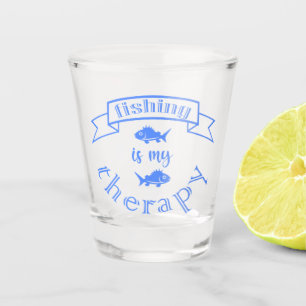 Banner ribbon quote Fishing is my therapy Shot Glass