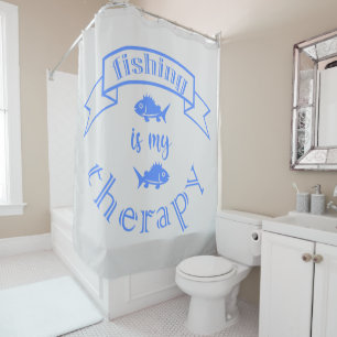 Banner ribbon quote Fishing is my therapy Shower Curtain