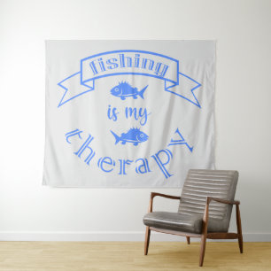 Banner ribbon quote Fishing is my therapy Tapestry