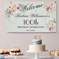 Banner Watercolor Floral 100th Birthday Welcome 