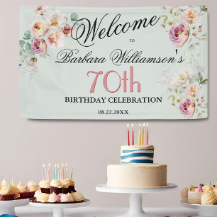 Banner Watercolor Floral 70th Birthday Welcome