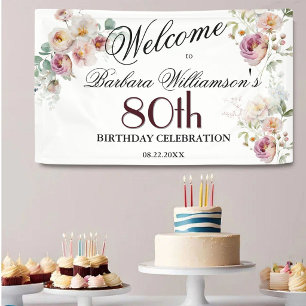 Banner Watercolor Floral 80th Birthday Welcome