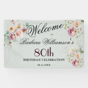 Banner Watercolor Floral 80th Birthday Welcome