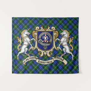 Bannerman Clan Badge & Unicorns w/Tartan Tapestry