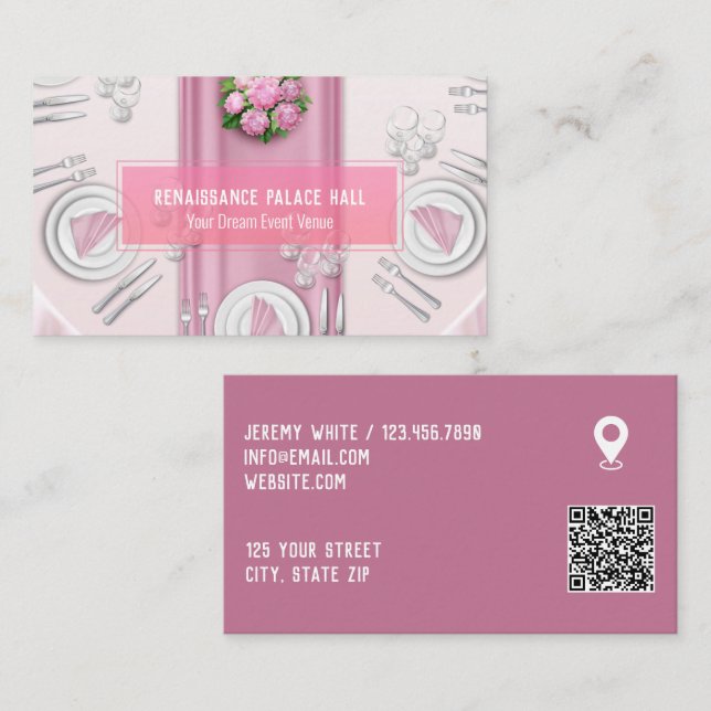 Banquet Hall Custom Google Map QR Business Card (Front/Back)
