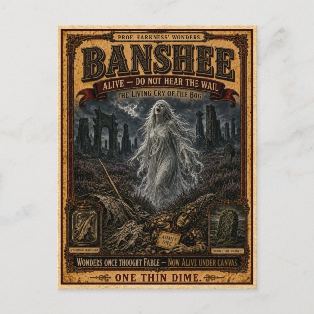 Banshee, Vintage Circus Monster Postcard (Front)