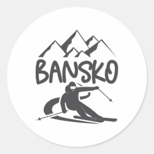 Bansko Skiing Snowboarding Bulgaria Resort Distres Classic Round Sticker