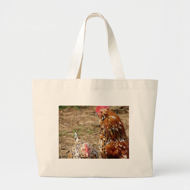 Bantam Hen and Rooster Large Tote Bag (Front)